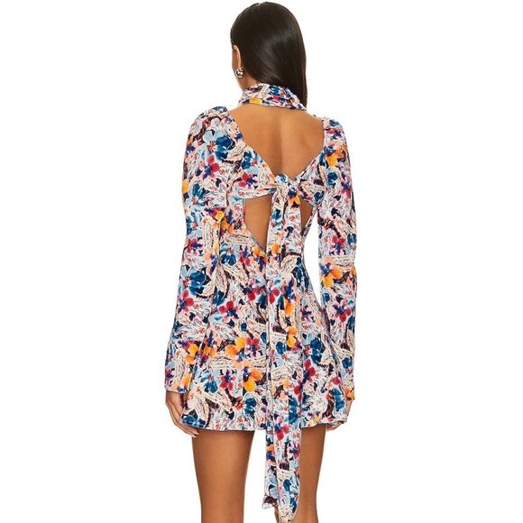 For Love & Lemons Blake Floral Cutout Mini Dress Multi M Long Sleeve Statement - Picture 4 of 16
